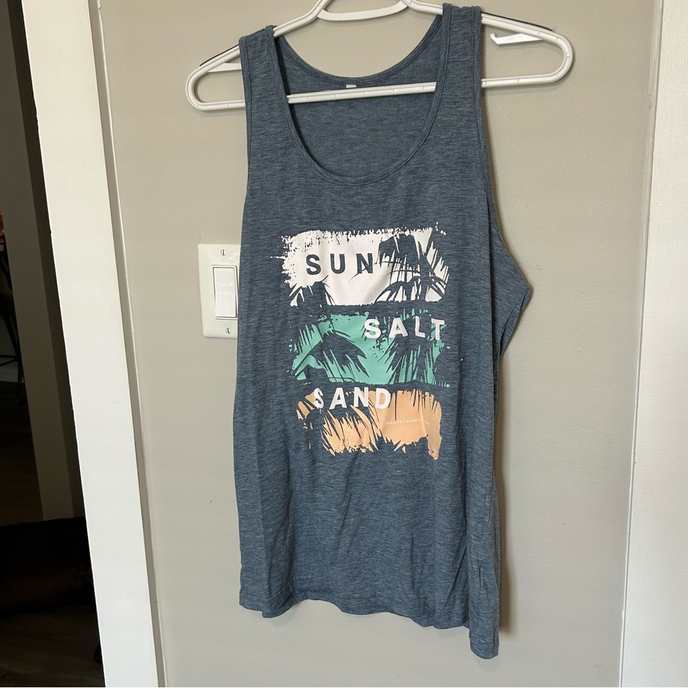 Women's Blue Graphic Tank Top - Sun Salt Sand palm tree
